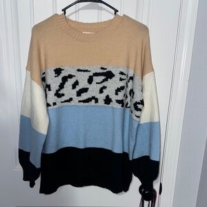 Pink Lily black, blue, cheetah print sweater